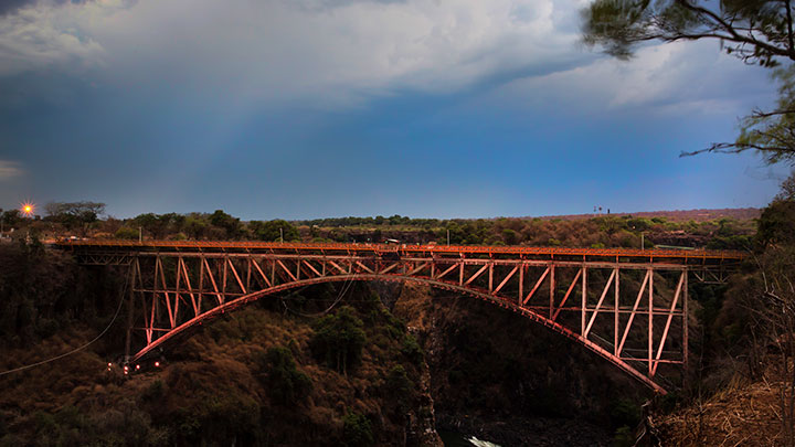 Victoria Falls Bridge during the day before being lit by Philips Color Kinetics lighting