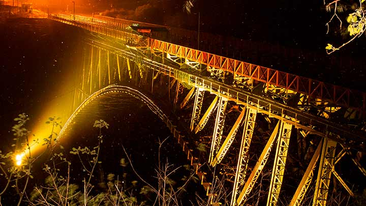 Philips Color Kinetics LED floodlights lighting the base of the Victoria Falls Bridge.